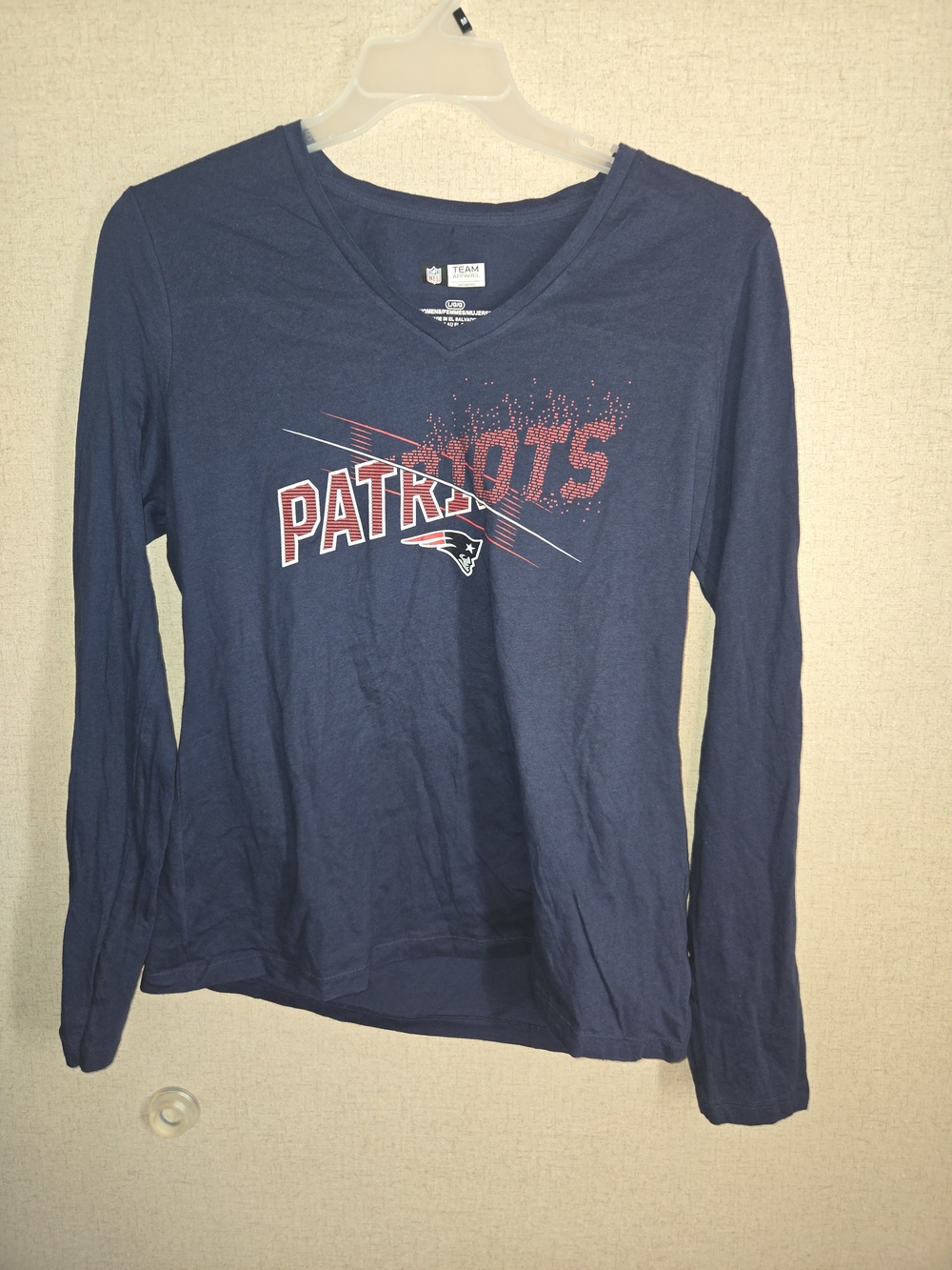 New England Patriots Girls' Navy Long Sleeve V-Neck Tee Large Nwt